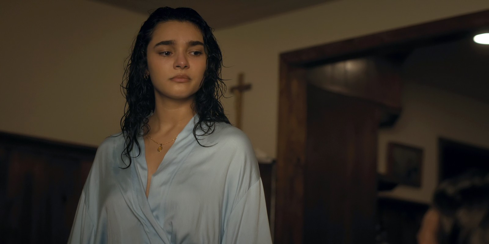 Landman Season 1 Ariana Medina Light Blue Silk Robe