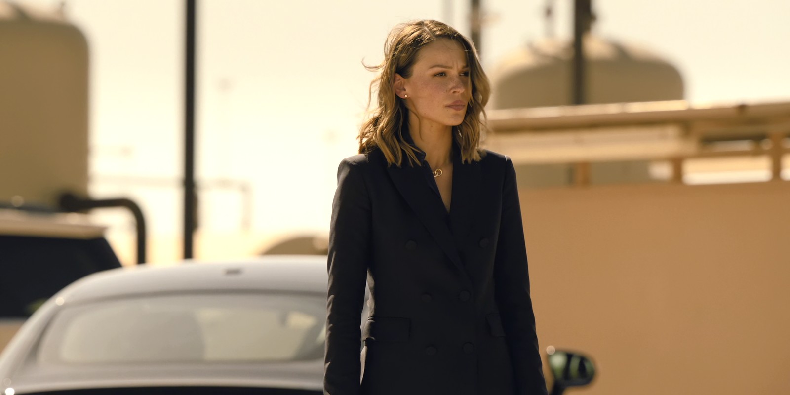 Landman Season 1 Rebecca Falcone Black Blazer Gold Jewelry