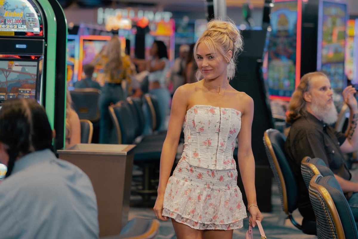 Ainsley’s white floral corset and skirt on Landman