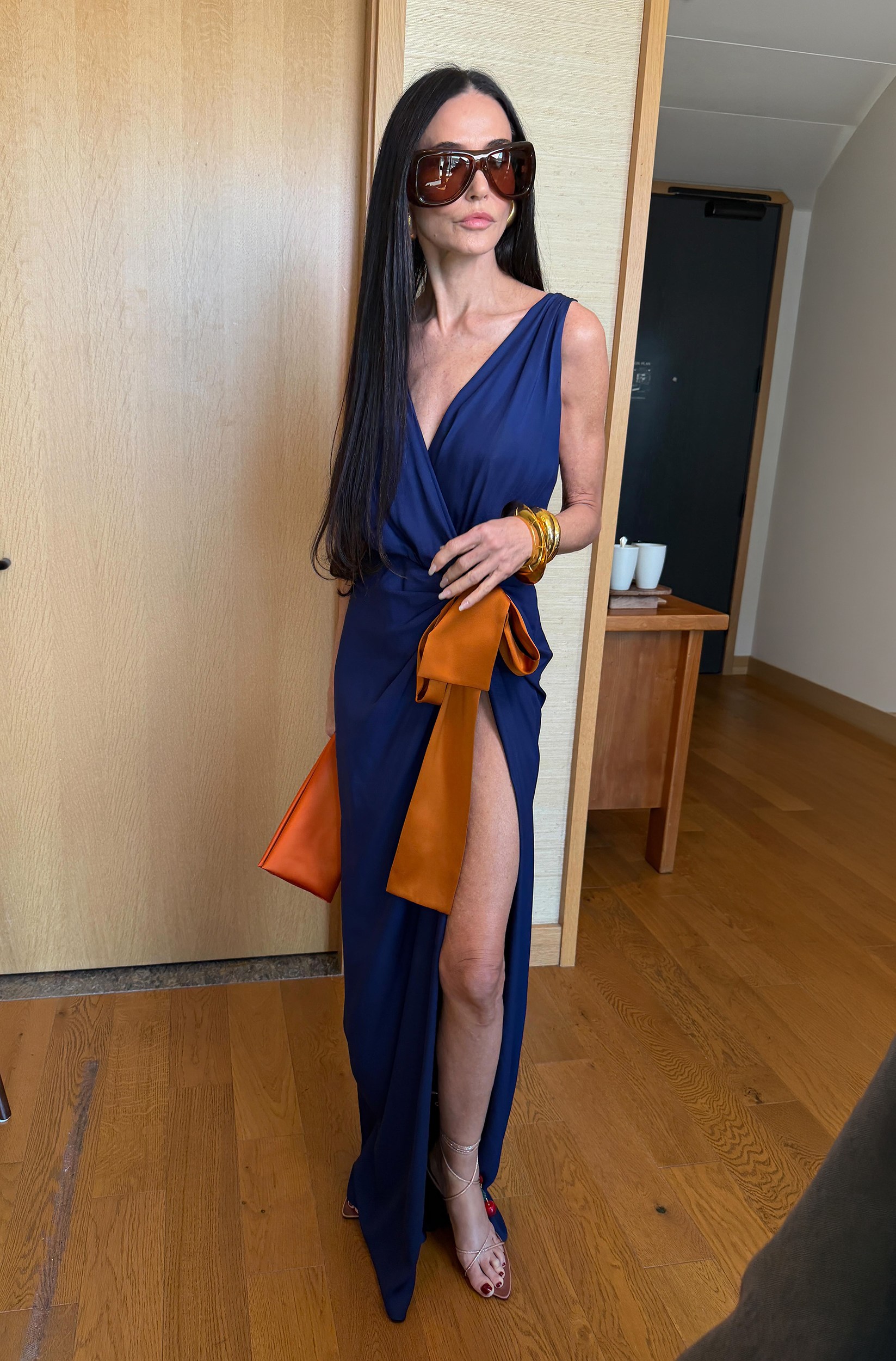 Demi Moore Blue Orange Dress at I Love Boosters Premiere - Austin, TX March 12 2026